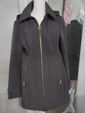 MICHAEL KORS Women's Dark Grey Hooded Zip-Front Coat